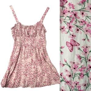 VTG Coquette Minidress Pink Floral Butterfly Y2k SIZE MEDIUM Sweetheart Romance